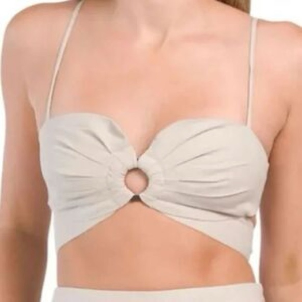 NWT 7 for all mankind cream linen cropped coastal wrap top - small